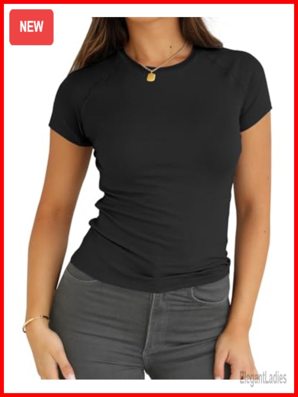 Women's Slim Fit Crewneck Raglan Short Sleeve Ribbed T-Shirt